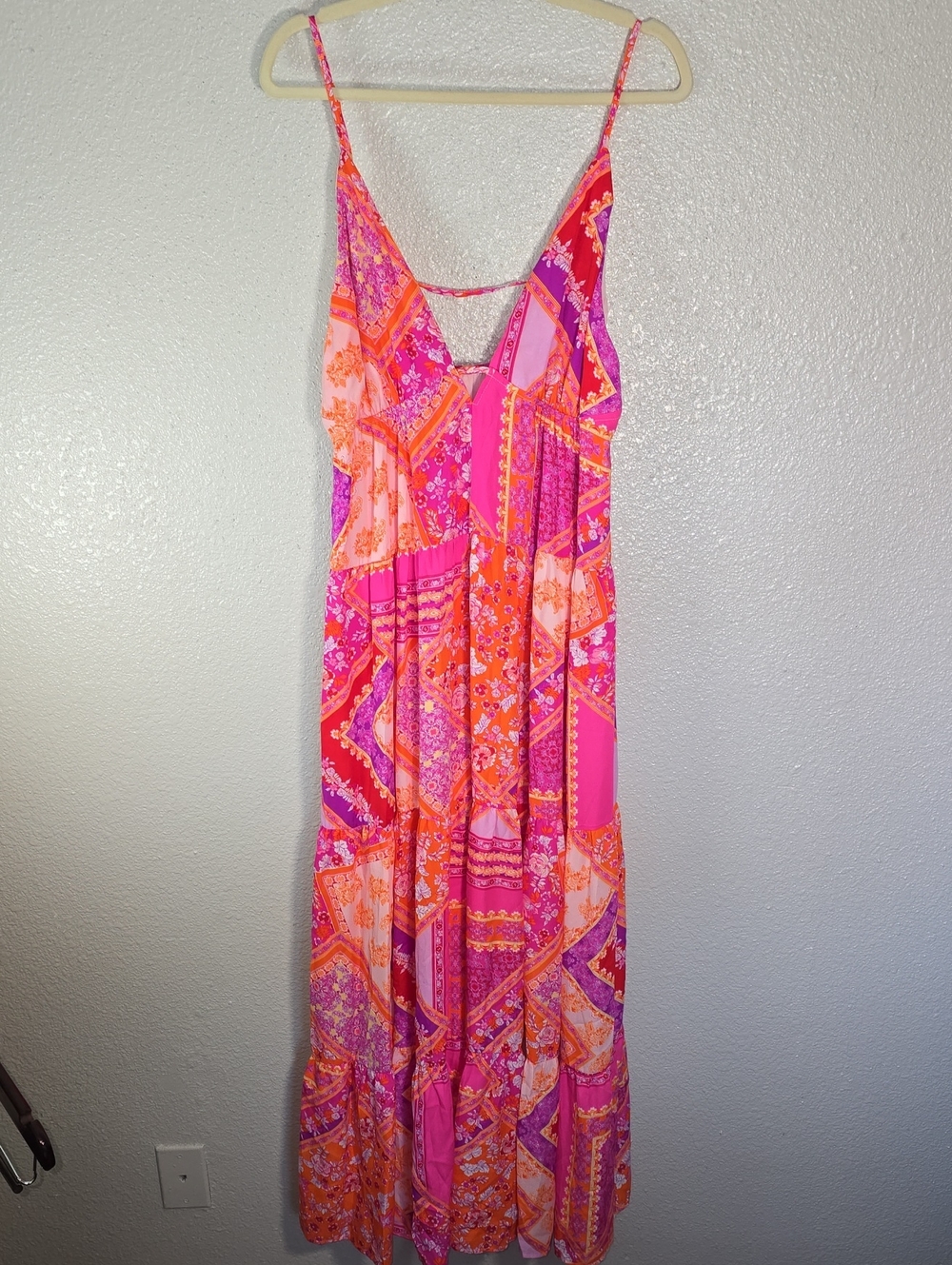 Vici Pink & Orange Patterned Open Back Dress